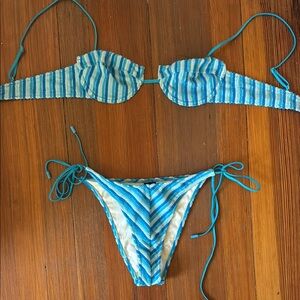 Triangl Swimwear Blue and White Striped Bikini WORN 2 times